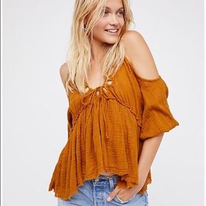Free People Monarch Mustard Yellow Top/Blouse